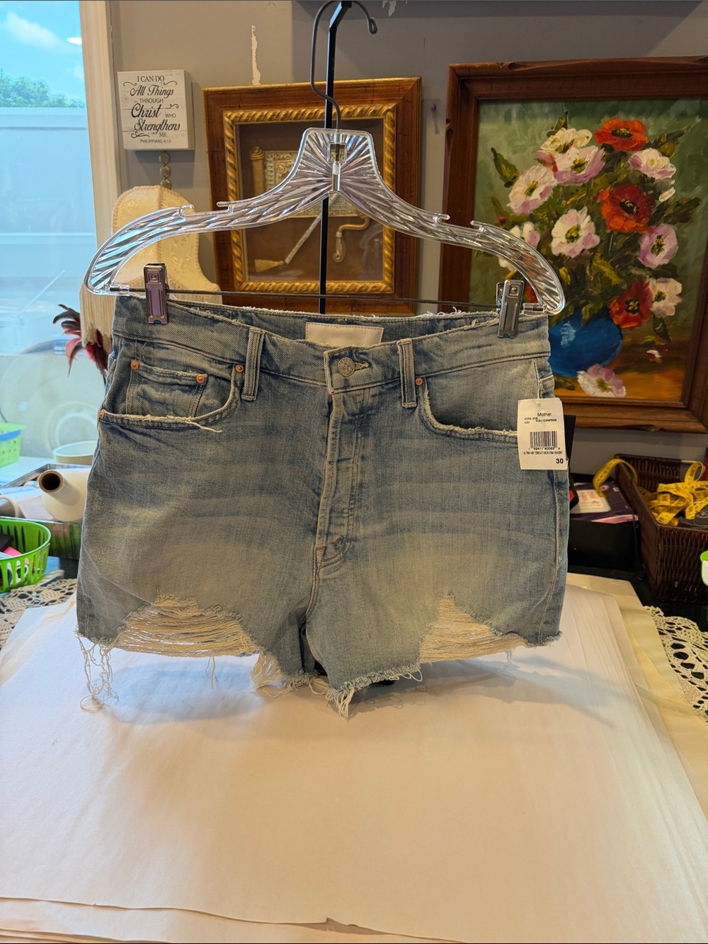 MOTHER Light Blue Distressed Cutoff Denim Shorts ultra high Tomcat fick fray NWT